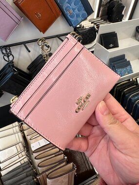 NWT! RARE! Coach Mini Skinny ID Case CEC47 glazed leather In Carnation/Gold Tone